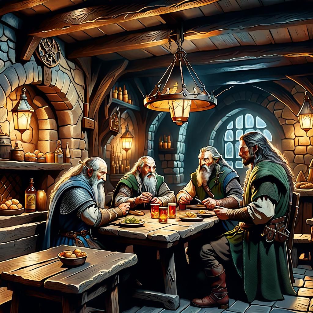 Tavern Scene with Retro Fantasy Elements