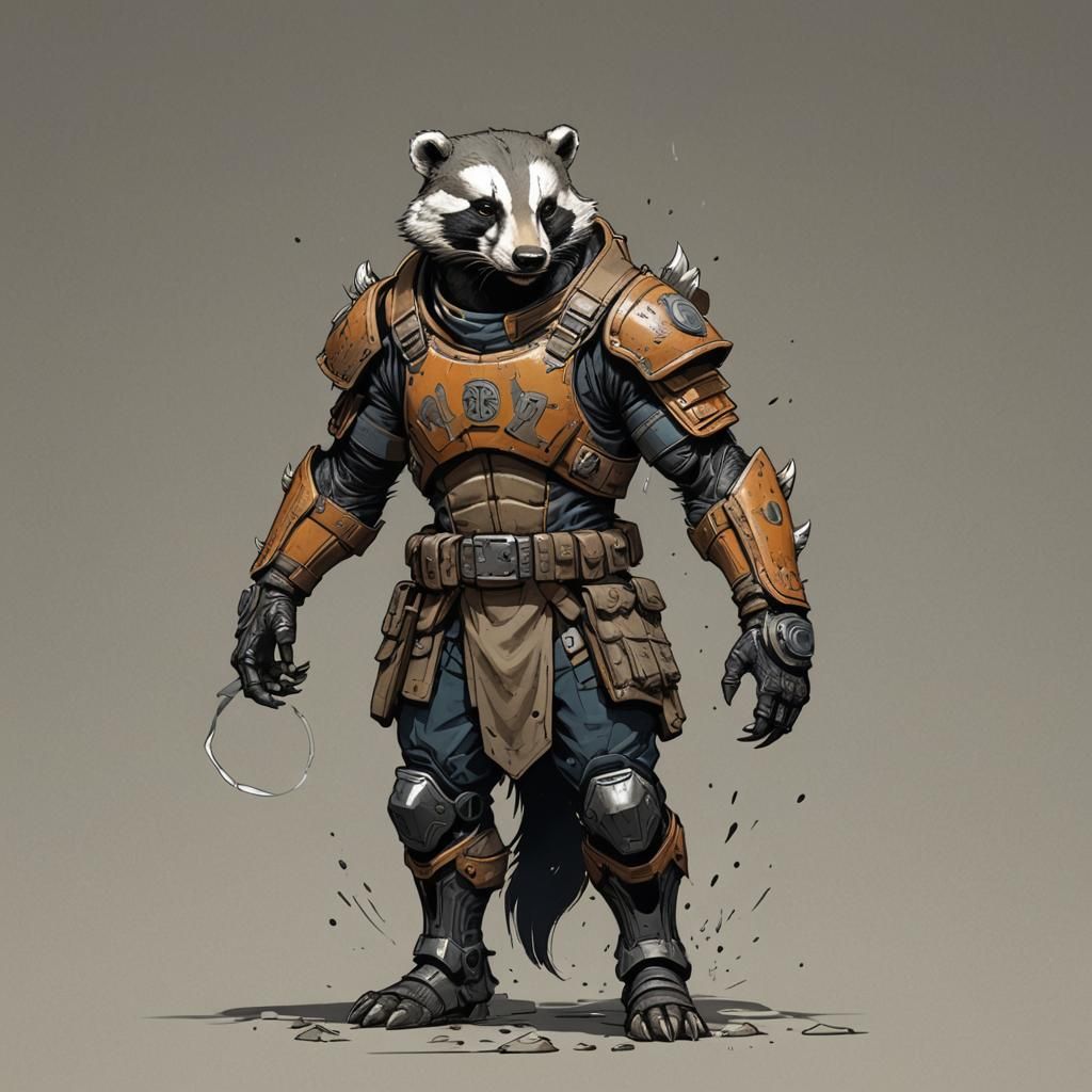 Badger Fighter Character Design in Detailed Line Art