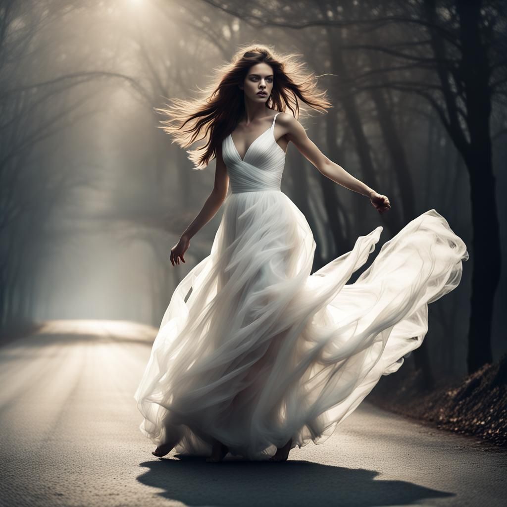 Woman Dancing in Fog, Hyperrealistic Graphite Art