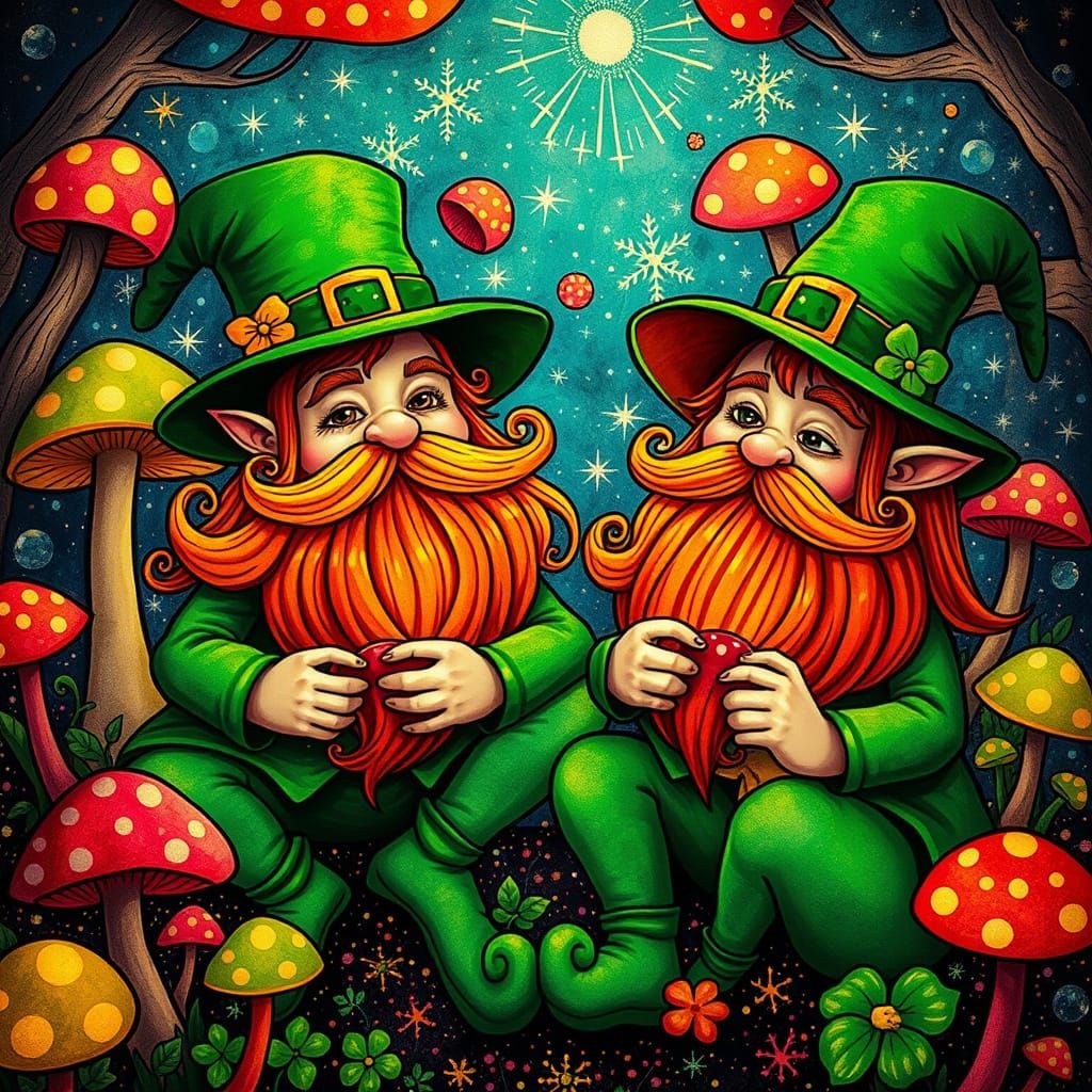 Mystical Leprechauns in Dreamlike Whirlwind