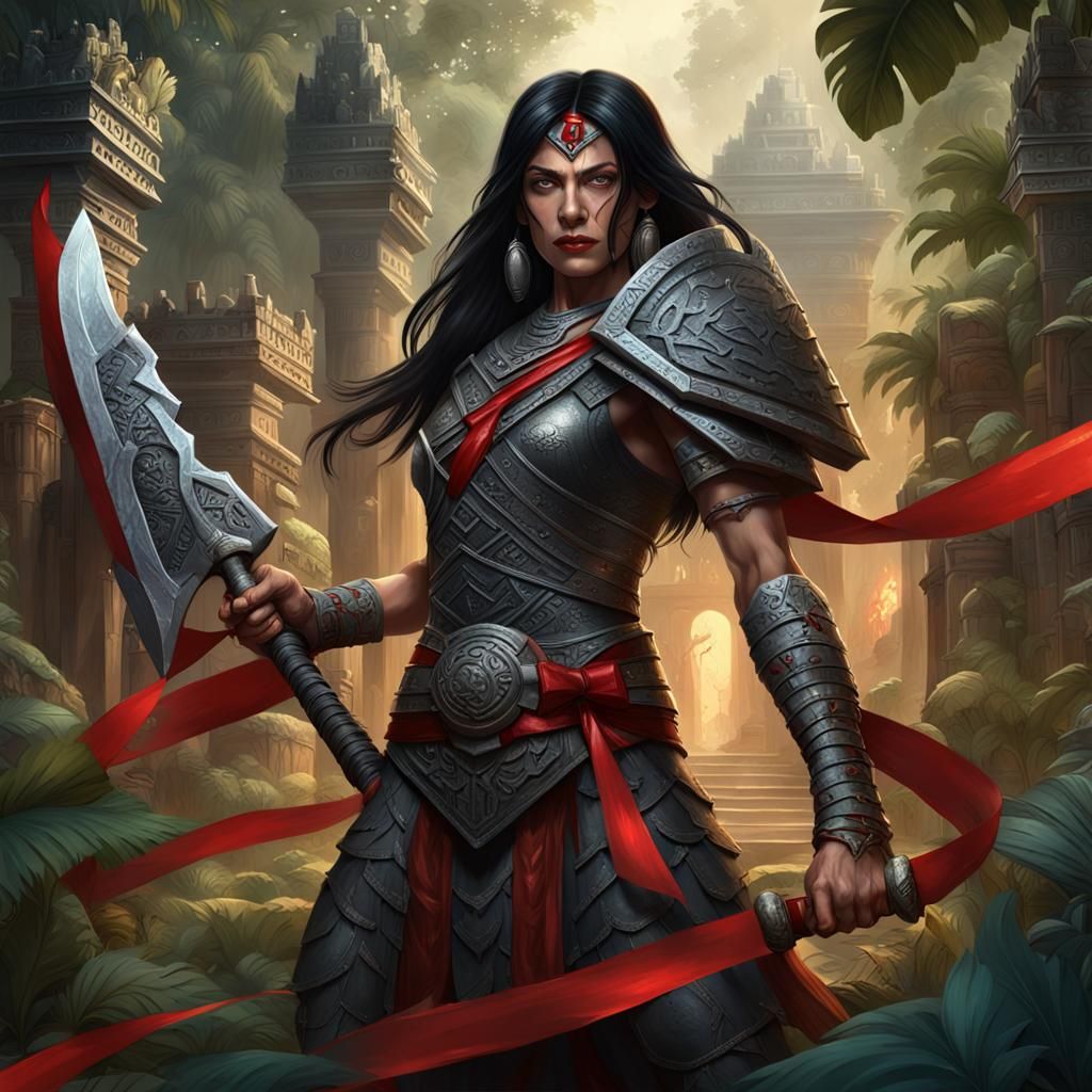 War Priestess with Double Bladed Axe in Jungle