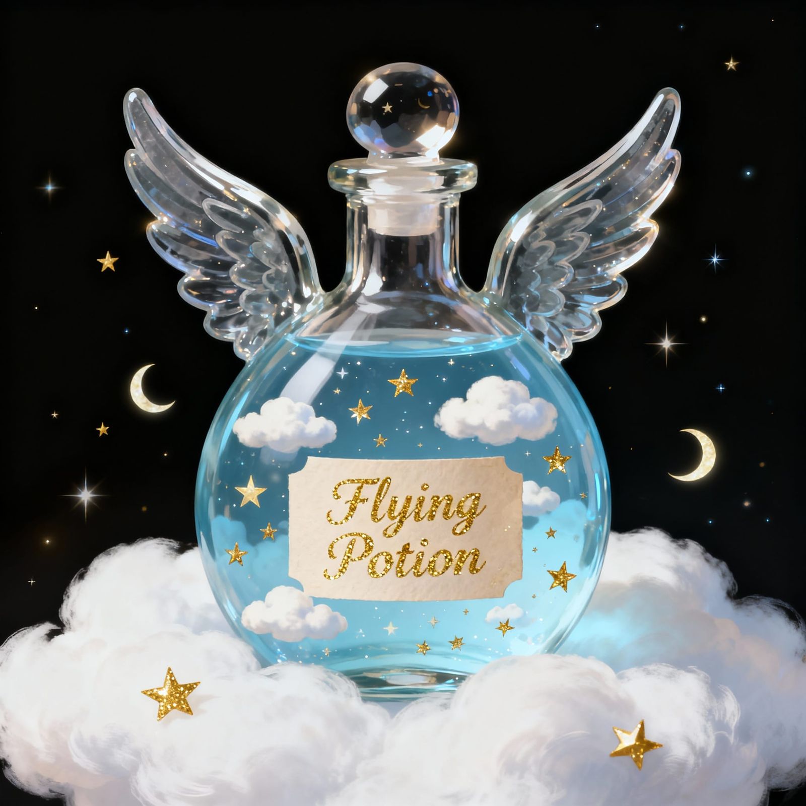 Magical Flying Potion Bottle on Cloud