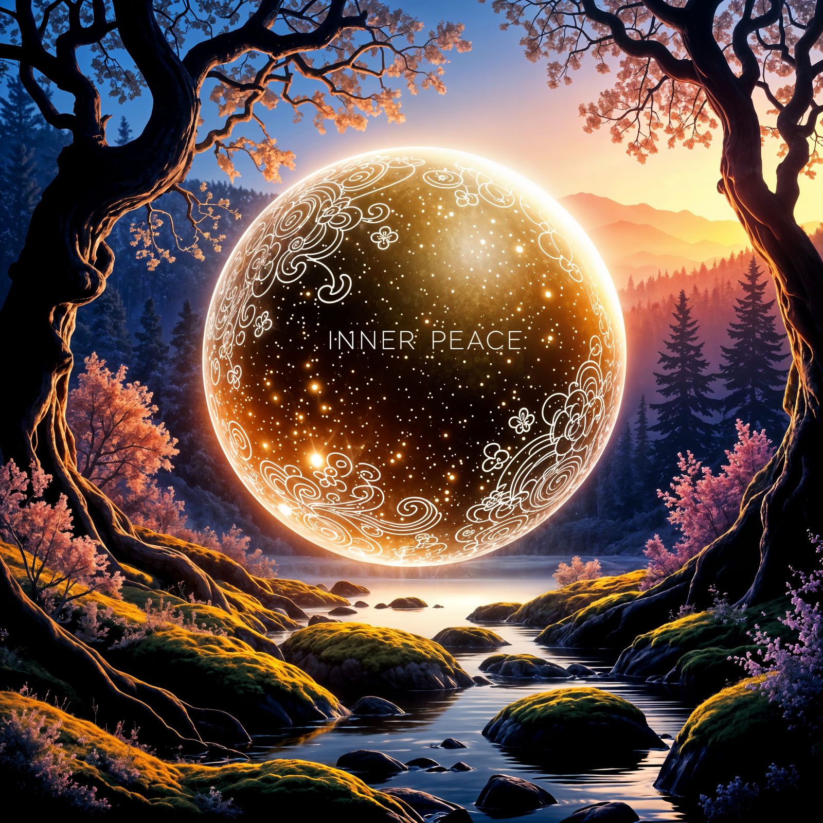 Golden Sphere of Inner Peace in Sun-Dappled Forest