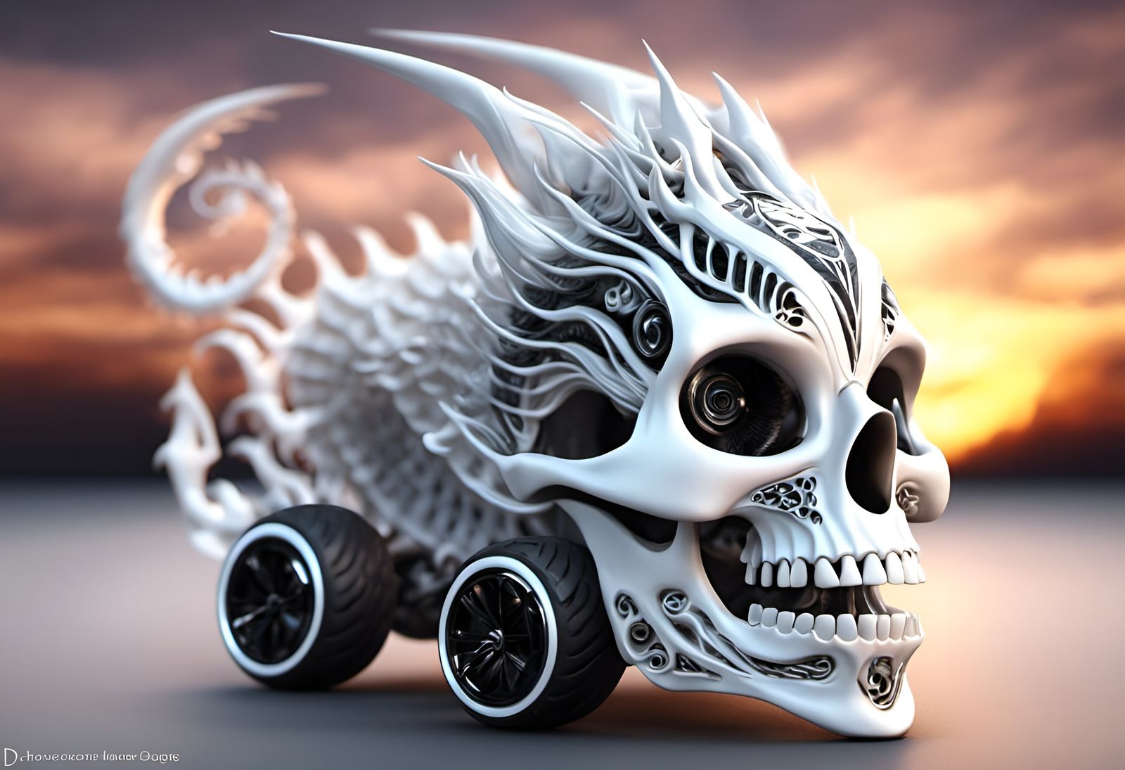 Futuristic Dragon Skull Vehicle in Fractal Porcelain Style