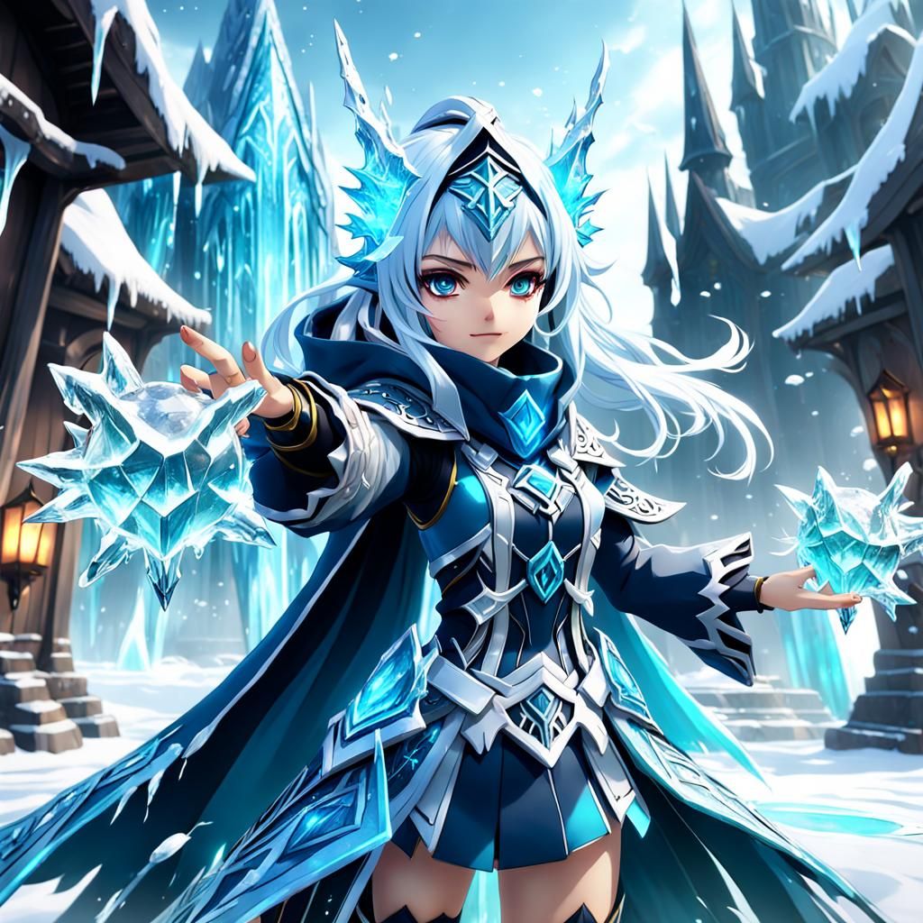 Anime Ice Wizard Girl in Detailed Matte Painting