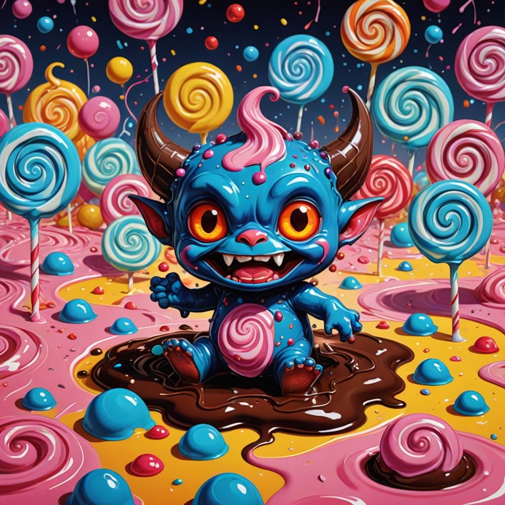 Vibrant Candyland Scene in Whimsical Fantasy Art Style