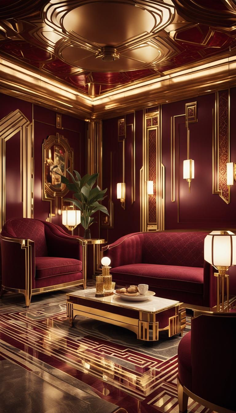 Luxurious Art Deco Apartment Interior with Metallic Accents