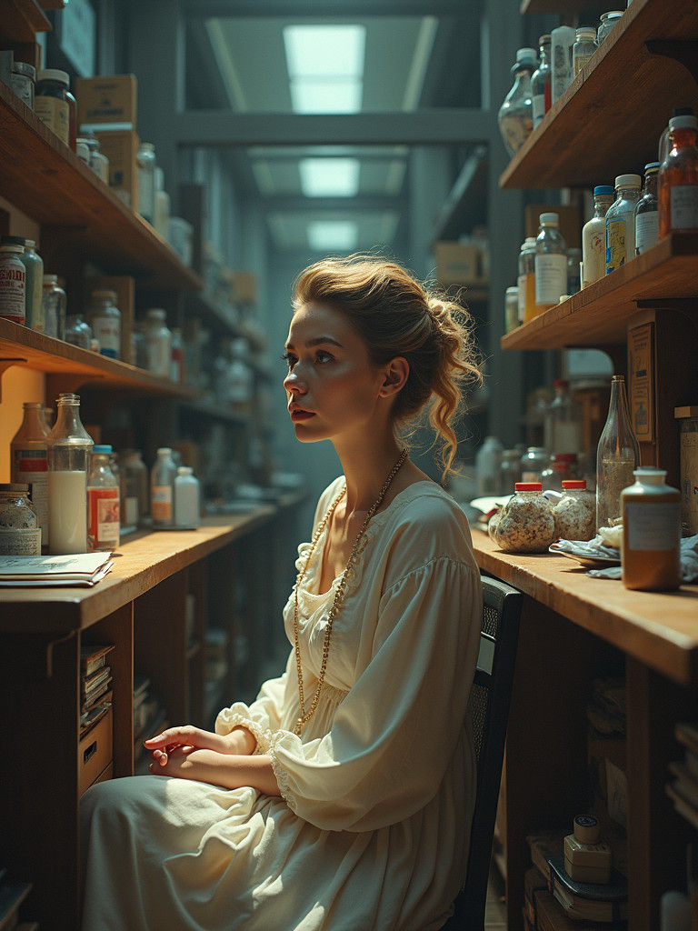 Exotic Portrait in Surreal Laboratory, Hyperrealistic Painti...
