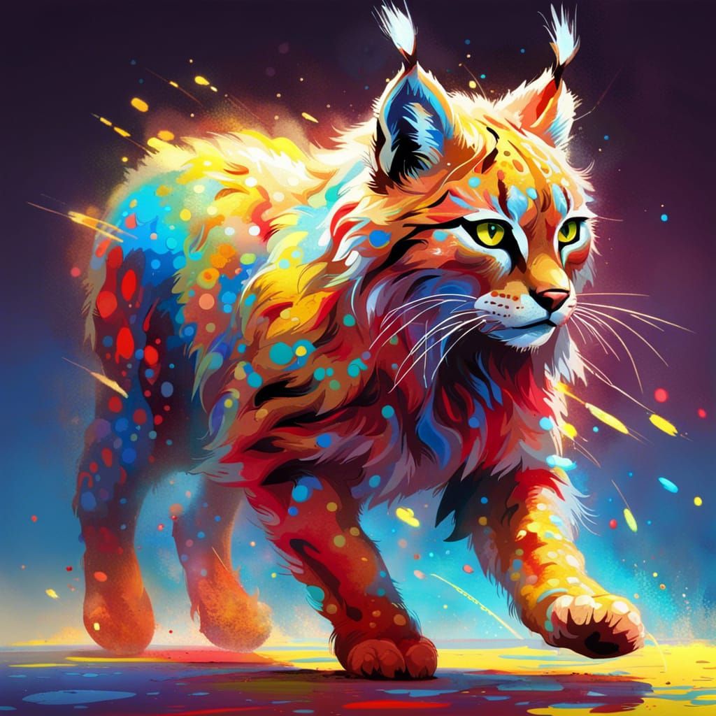 Colorful Lynx Portrait in Electric Chibi Style