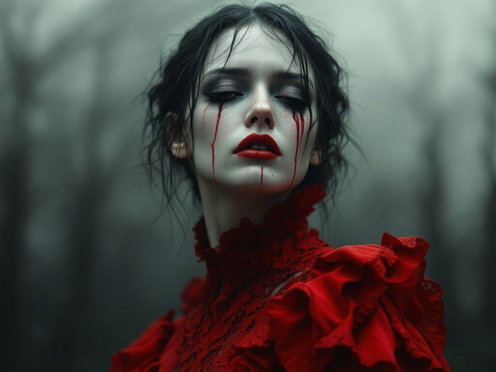 A Woman in Crimson Mourning
