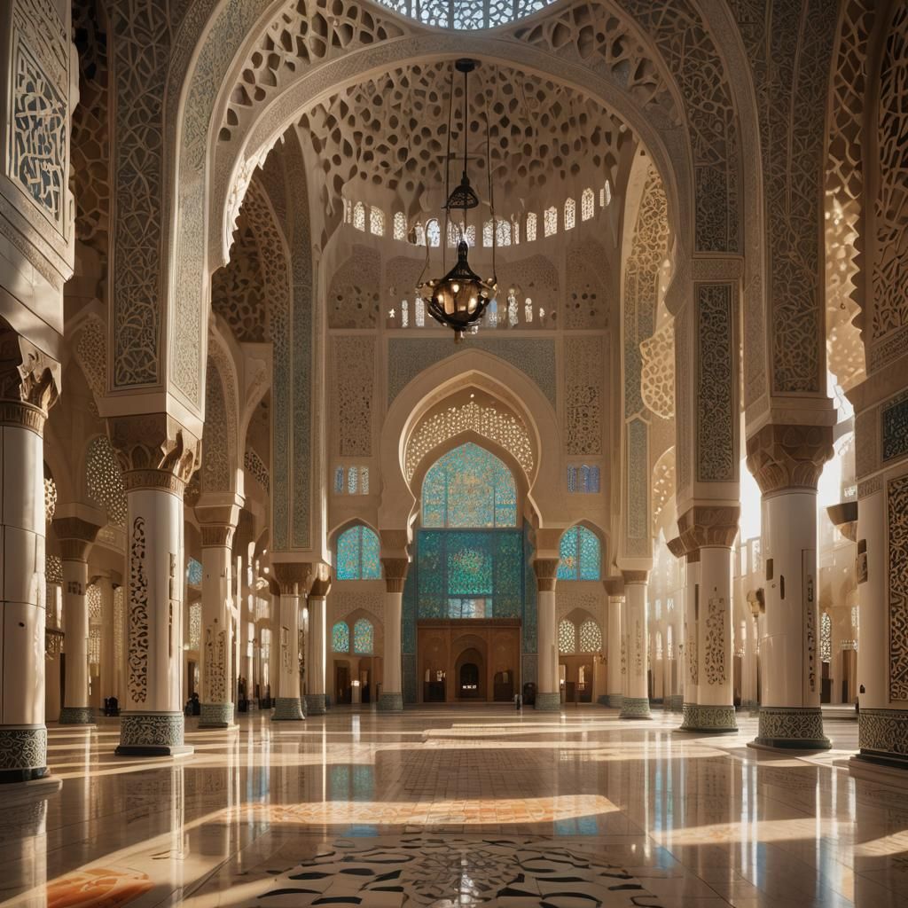 Grand Mosque Interior with Islamic Architecture