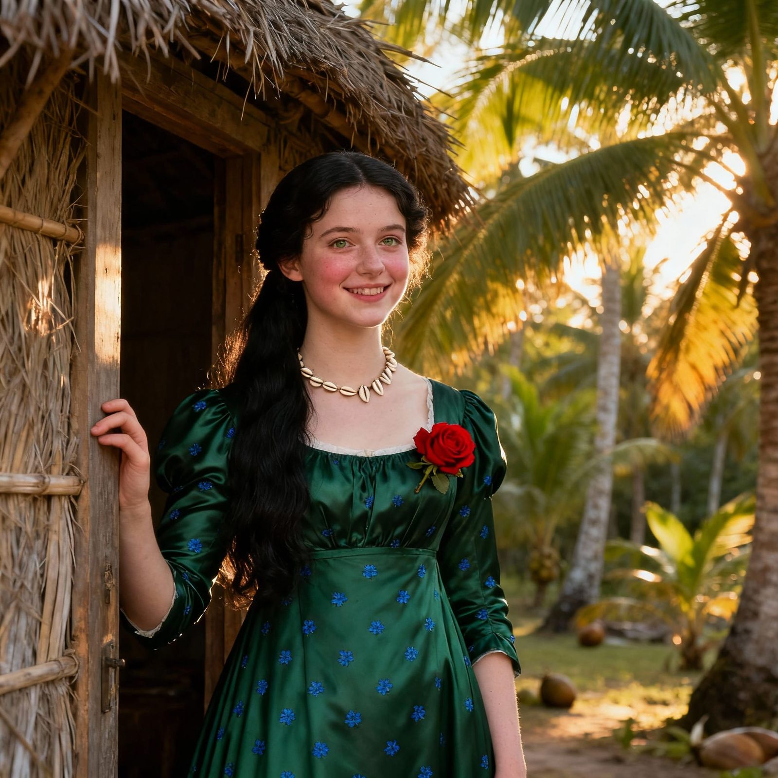 Noblewoman in Tropical Grove: Photorealistic 1836 Scene