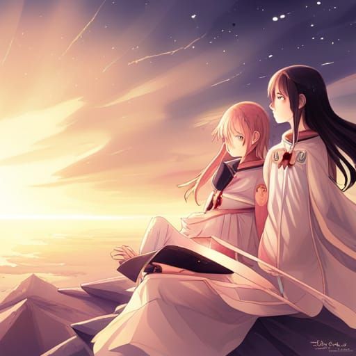 Anime Astronomy Scene in Manga Style