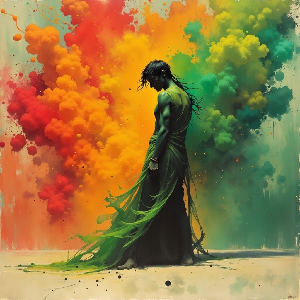 Surreal Figure Emerges from a Sea of Colors in Art Nouveau S...