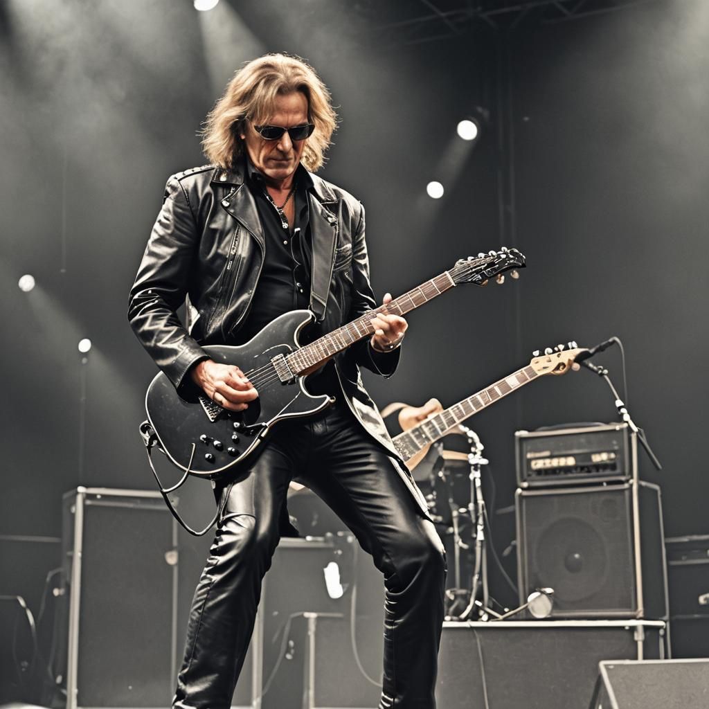 Rock Star Guitarist on Stage in Leather