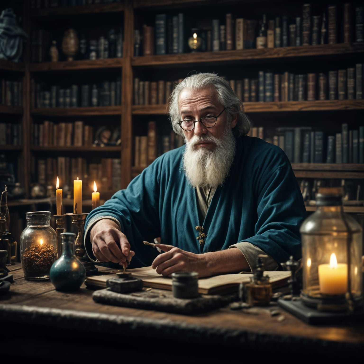 Enchanted Alchemist Captures Magic in Candlelit Laboratory