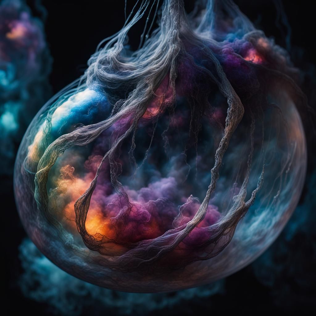 Ethereal Universe Cocoons in Neon Sci-Fi Style