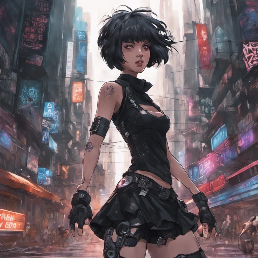 Futuristic Cyberpunk Roller Derby Anime Girl