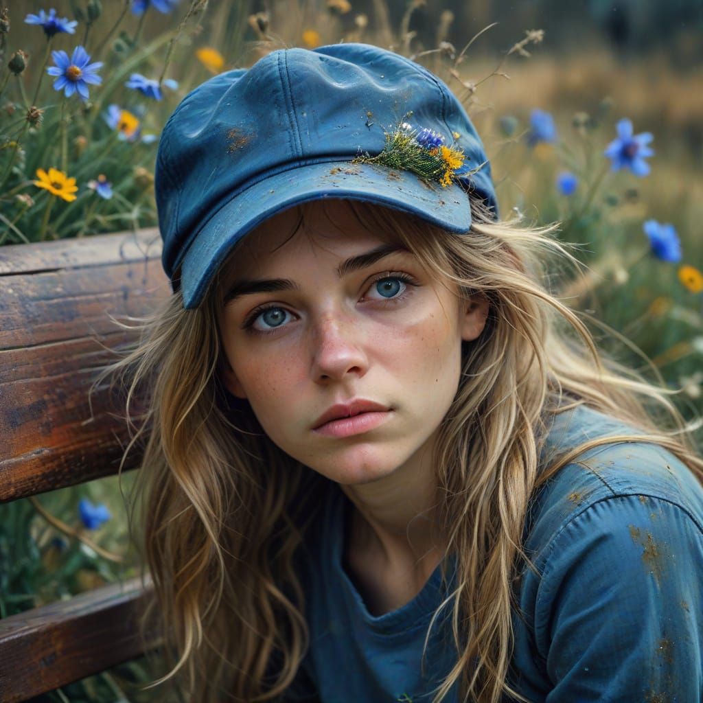 Emotional Oil Painting of a Girl on Bench