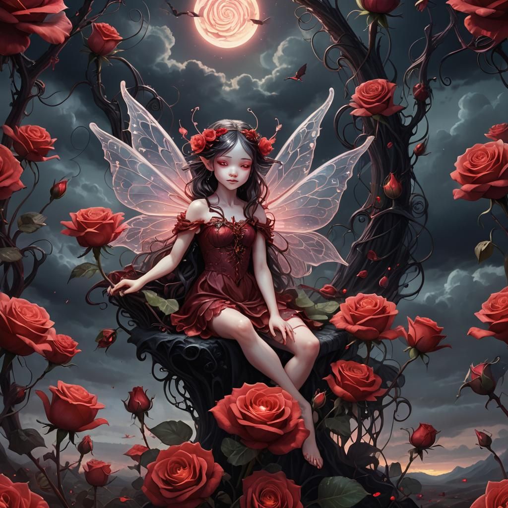 Rose Fairy in Dark Fantasy Landscape
