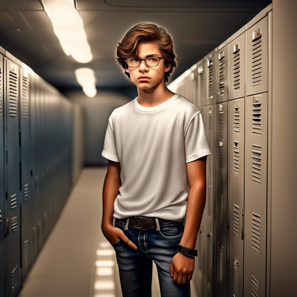 Hyperrealistic Teenager in Locker Room