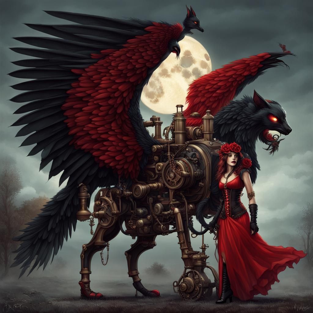 Steampunk Demon in Moonlight with Puma