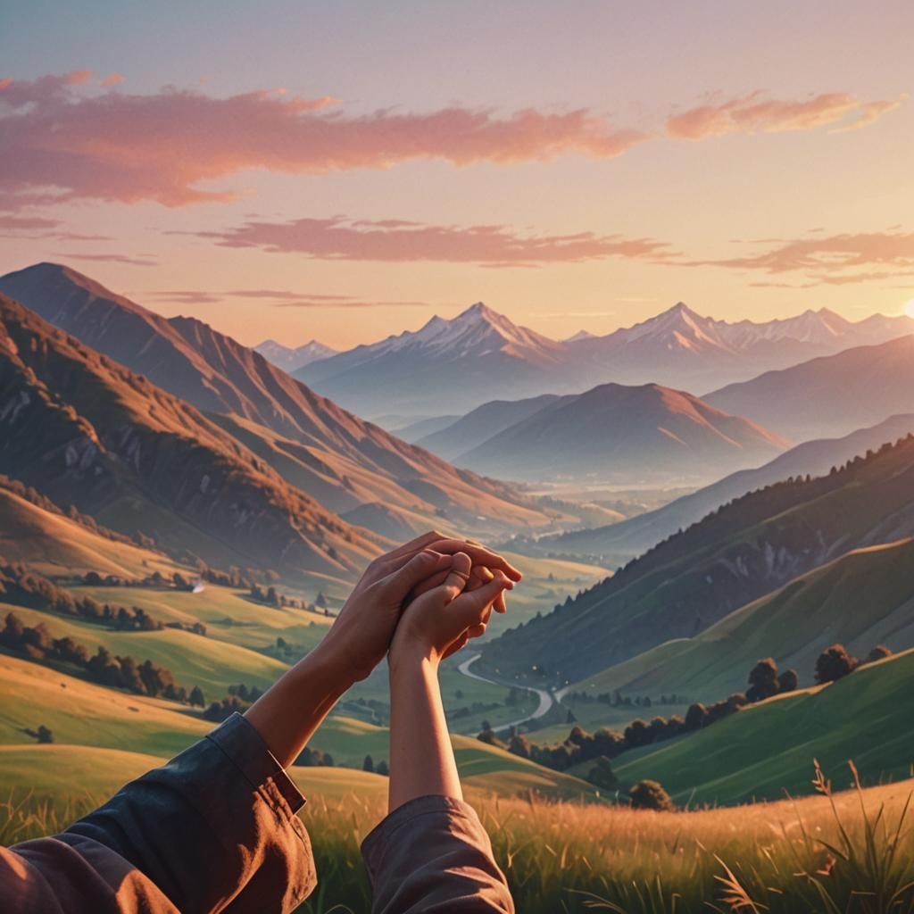 Serene Mountain Landscape: Vivid Impressionistic Digital Art