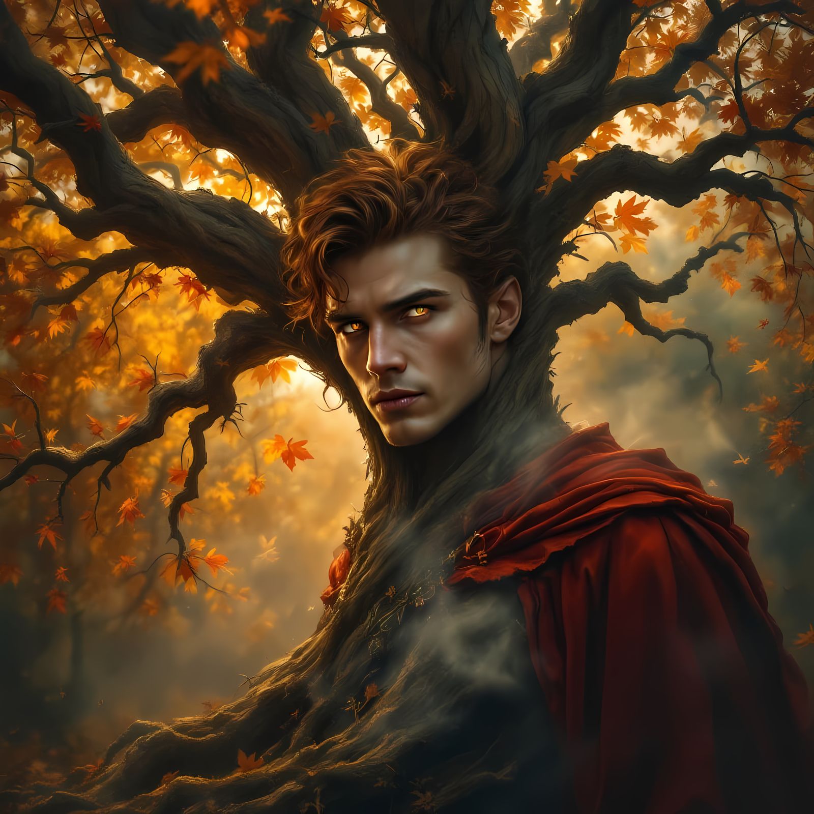 Autumnal Tree Sentinel in Vibrant, Mystical Hues