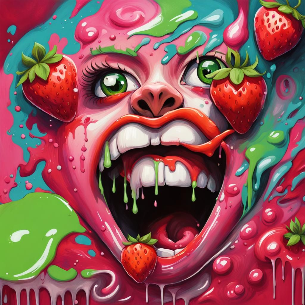 Singing Strawberry in Graffiti Splash Art Style
