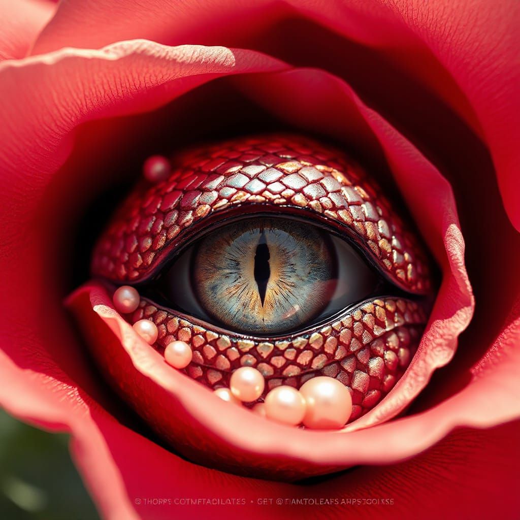 Dragon Eye with Iridescent Scales in 3D Rendered Style