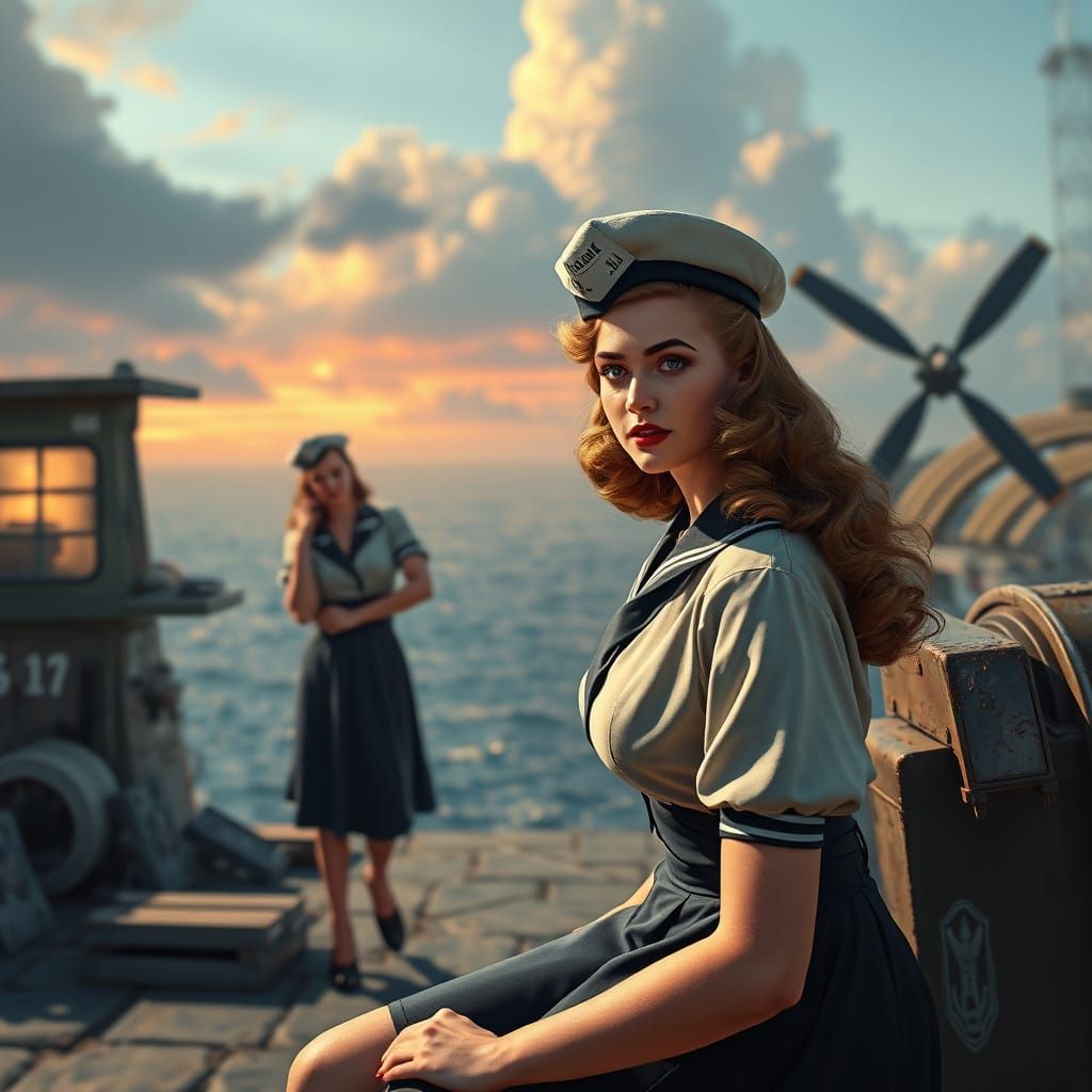 Vintage Pin Up Girls at WW2 Navy Base in Dazzling Color
