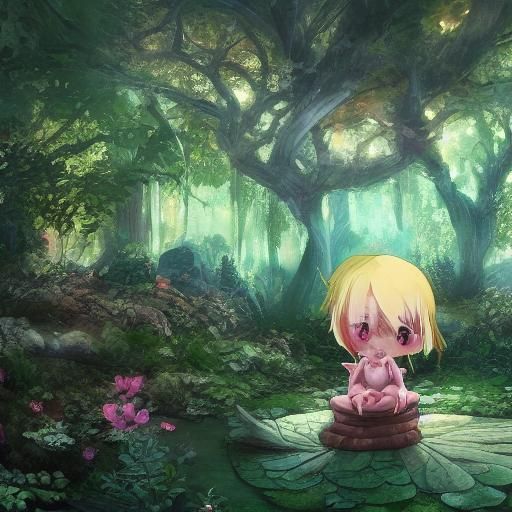 Chibi Monster Plant in Lush Anime Style