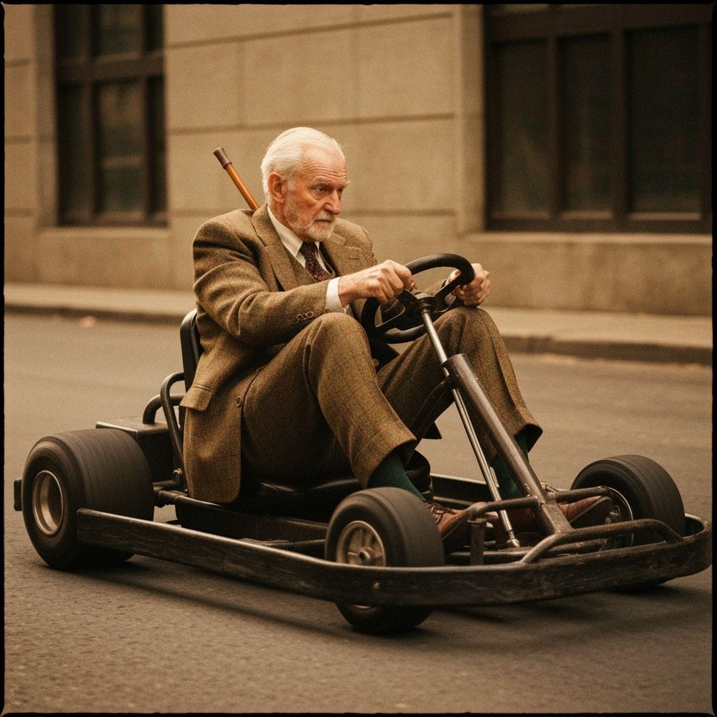 Old Man Go-Karting in Cinematic Style