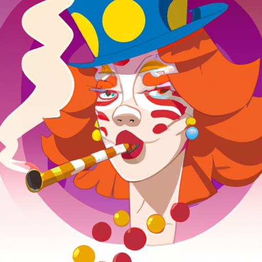 Ginger Clown Girl Smoking, Anime Style