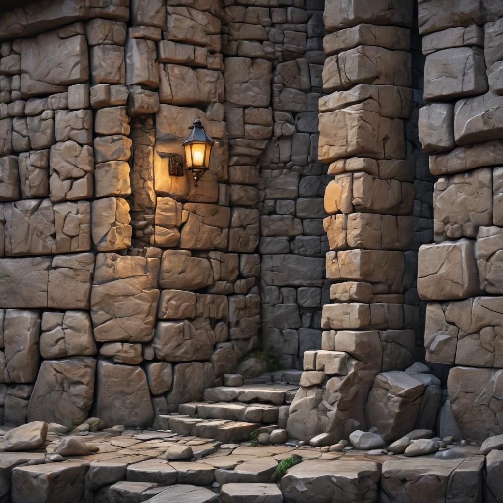 epic fantasy high resolution concept art in cartoon style, the keep walls have a crack forming between two of slabs of s...