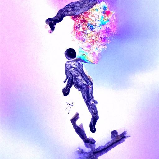 Person Falling from Sky in Cosmic Astral Illustration