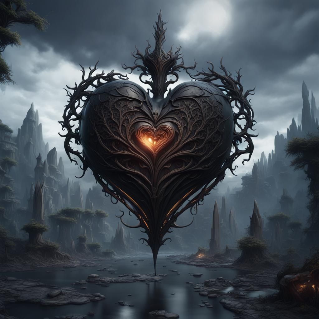 Detailed Black Heart Fantasy Concept Art