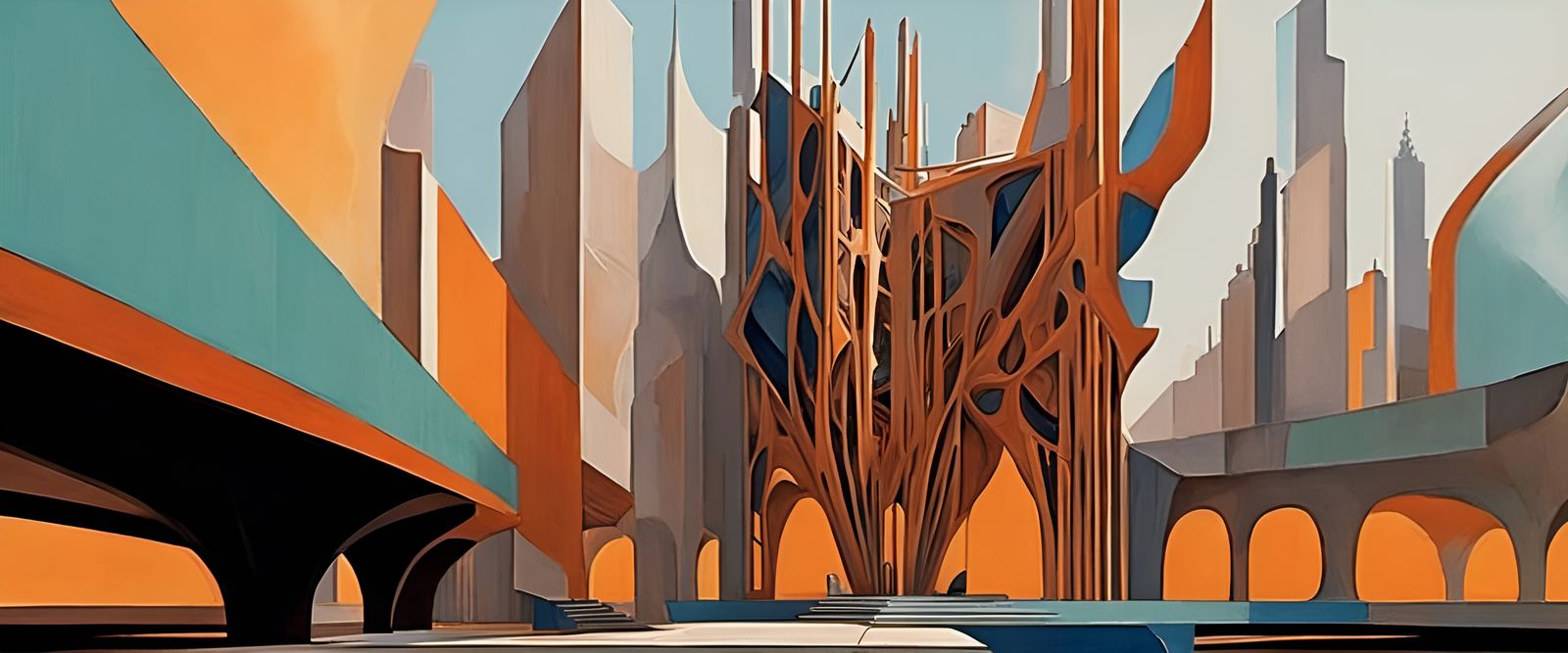 Dystopian Cityscape with Fractal Architecture