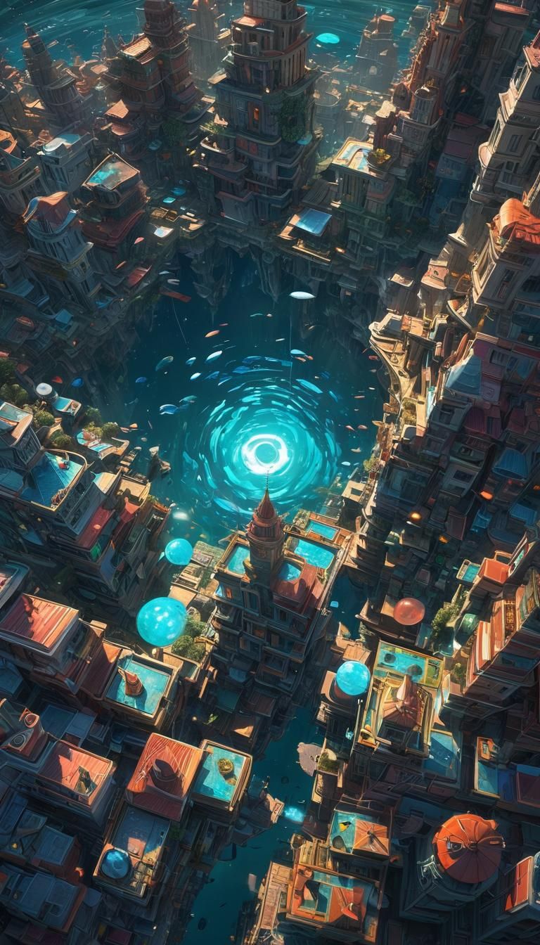 Cyberpunk City in Ethereal Clouds