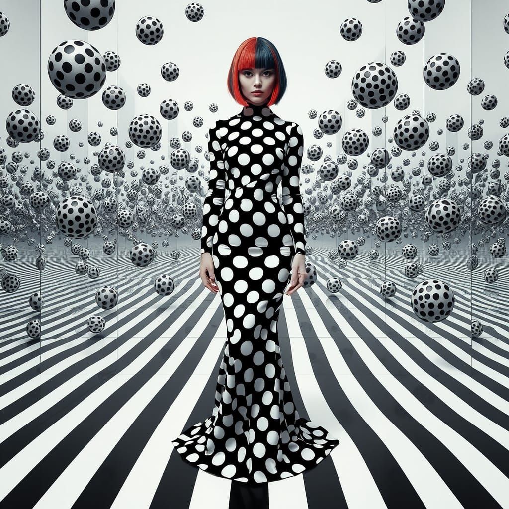 Surreal Dreamscape of Polka Dots and Stripes