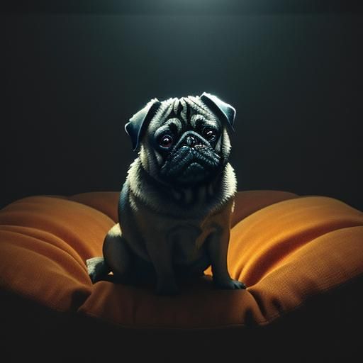 Cinematic Close-Up of a Pug on Velvet Cushion