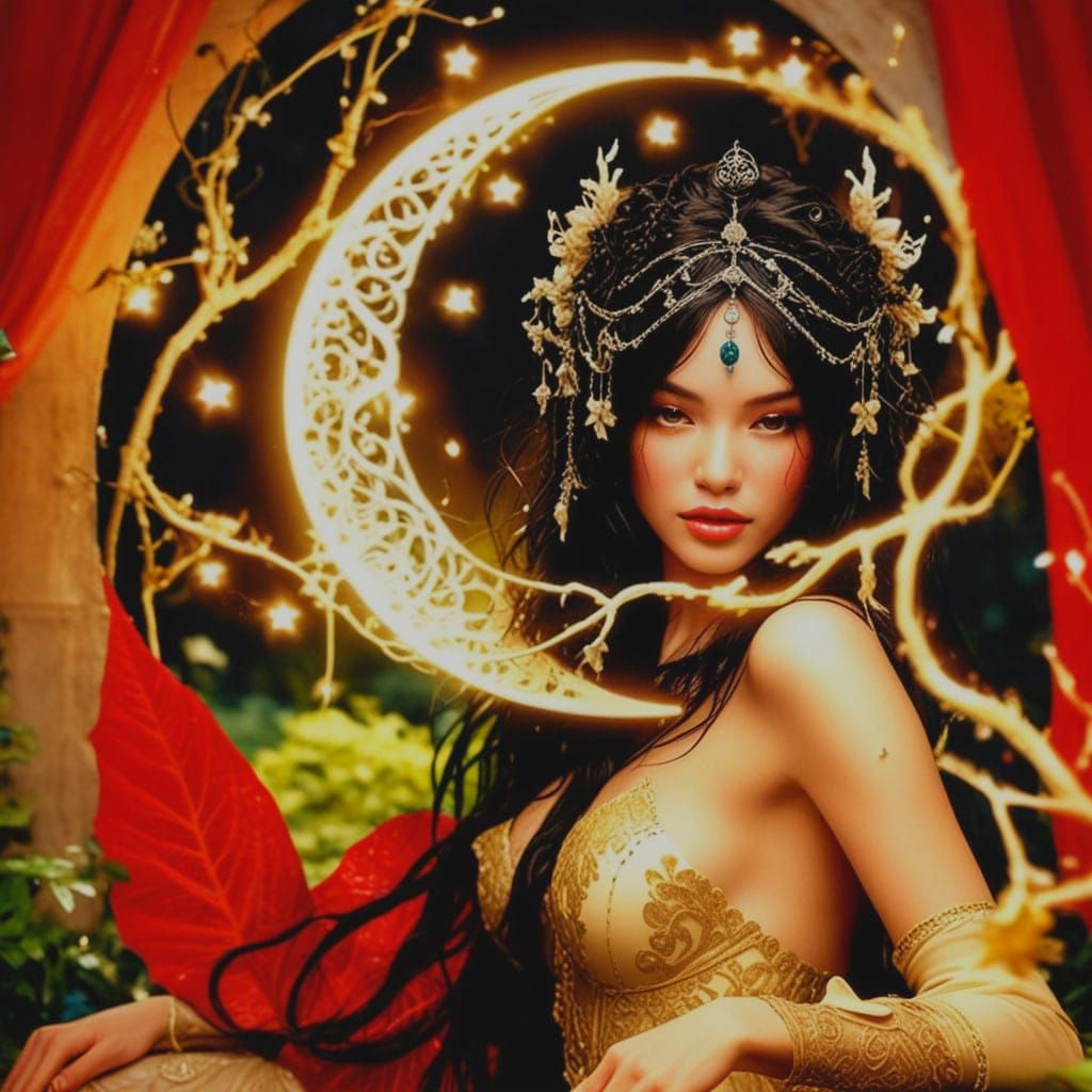 Ethereal Goddess in Stormy Landscape