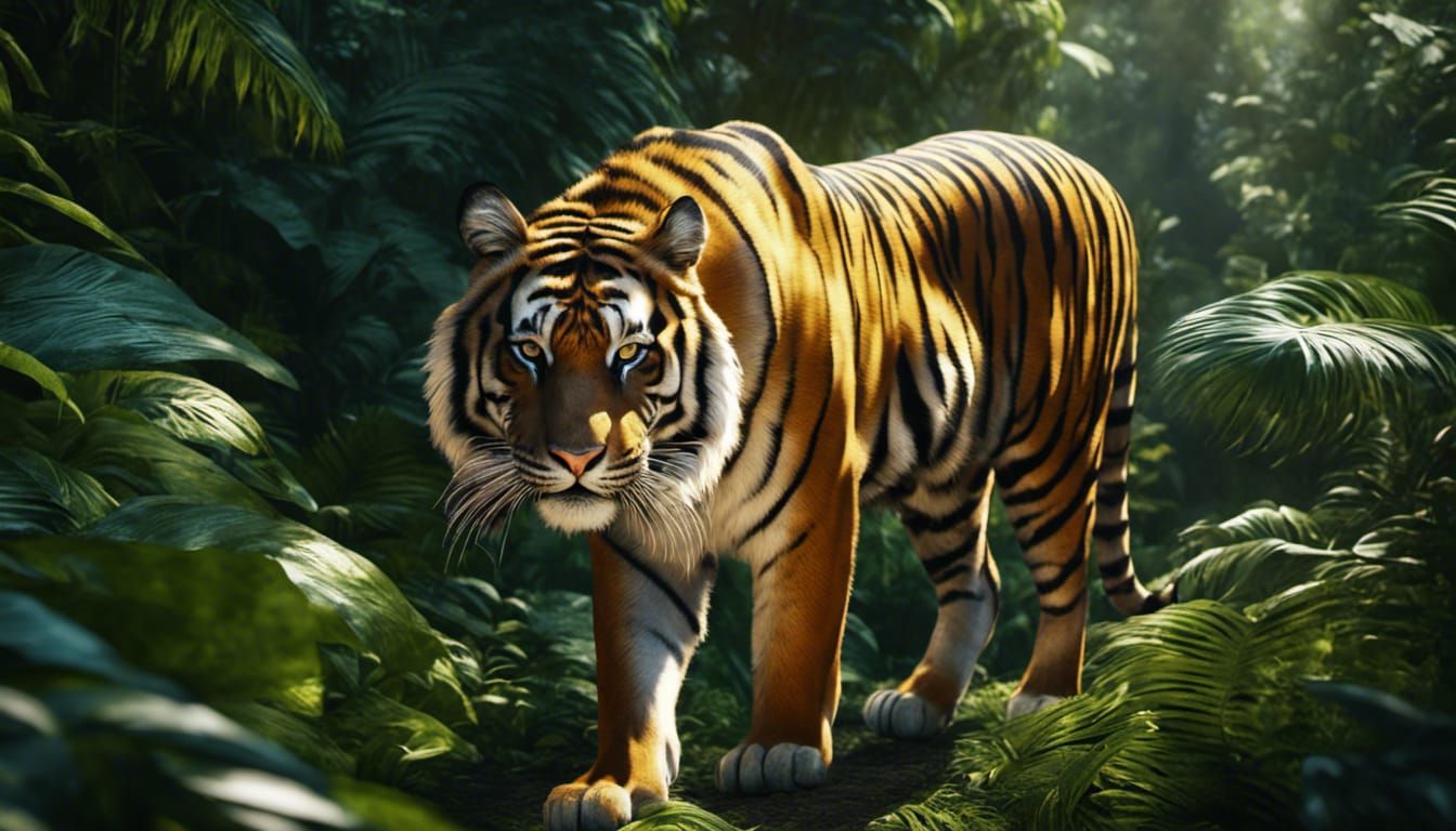 Tiger in a Lush Jungle