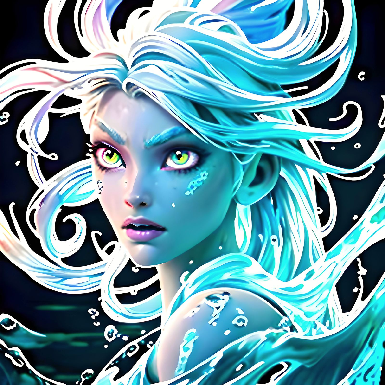 Three-Eyed Girl Screaming in Murky Water: Hyperrealistic Art