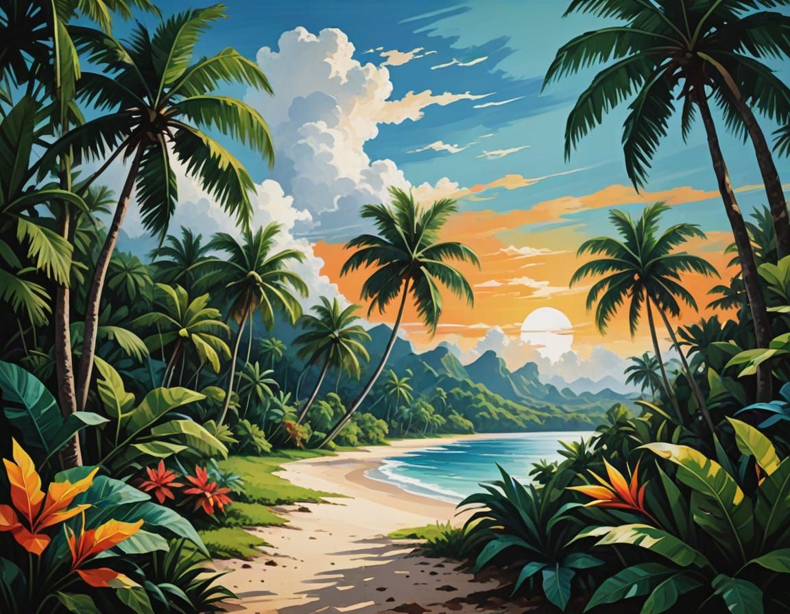 Vibrant Tropical Abstract Landscape