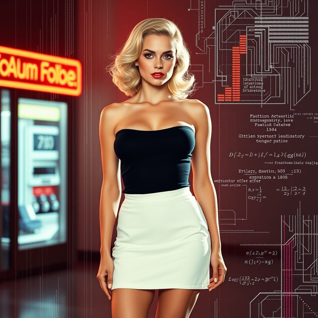 1950s Pin-Up with Glitch Art Fusion