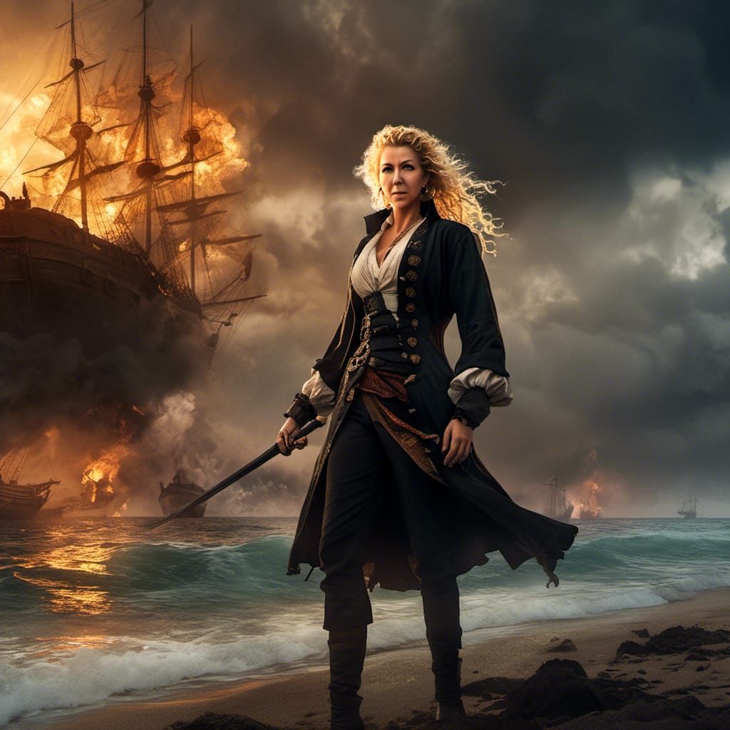 Pirate on Burning Beach: Epic 3D Anime Art