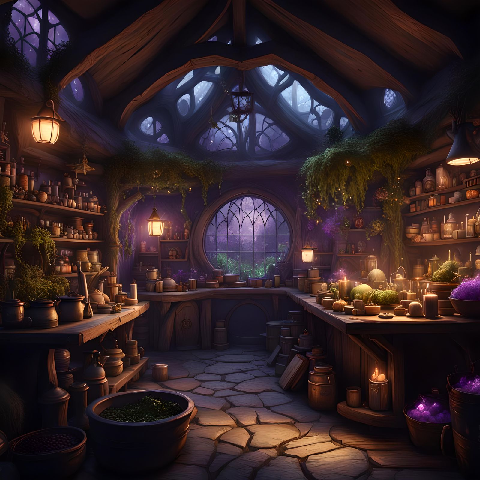 Magical Apothecary Interior in Dark Fantasy Style