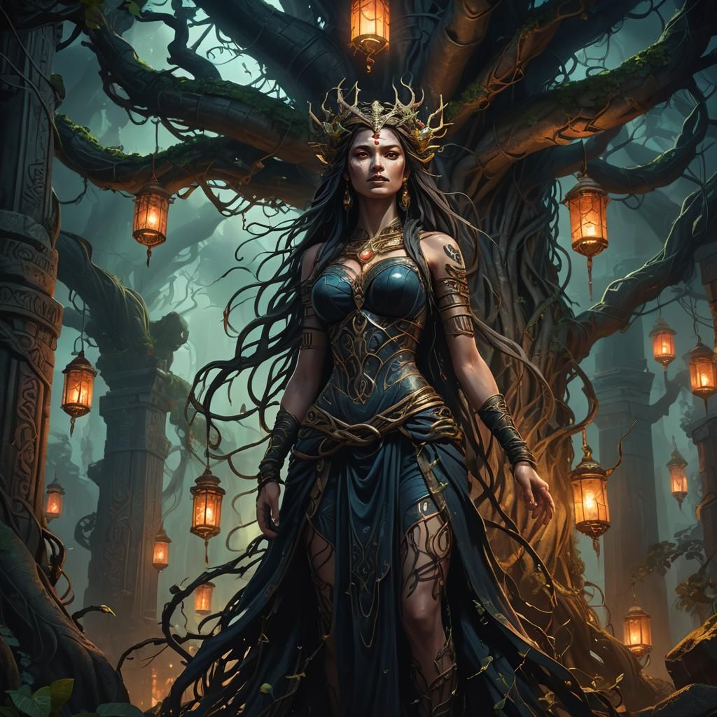 Vengeful Goddess in Ancient Temple: Digital Painting