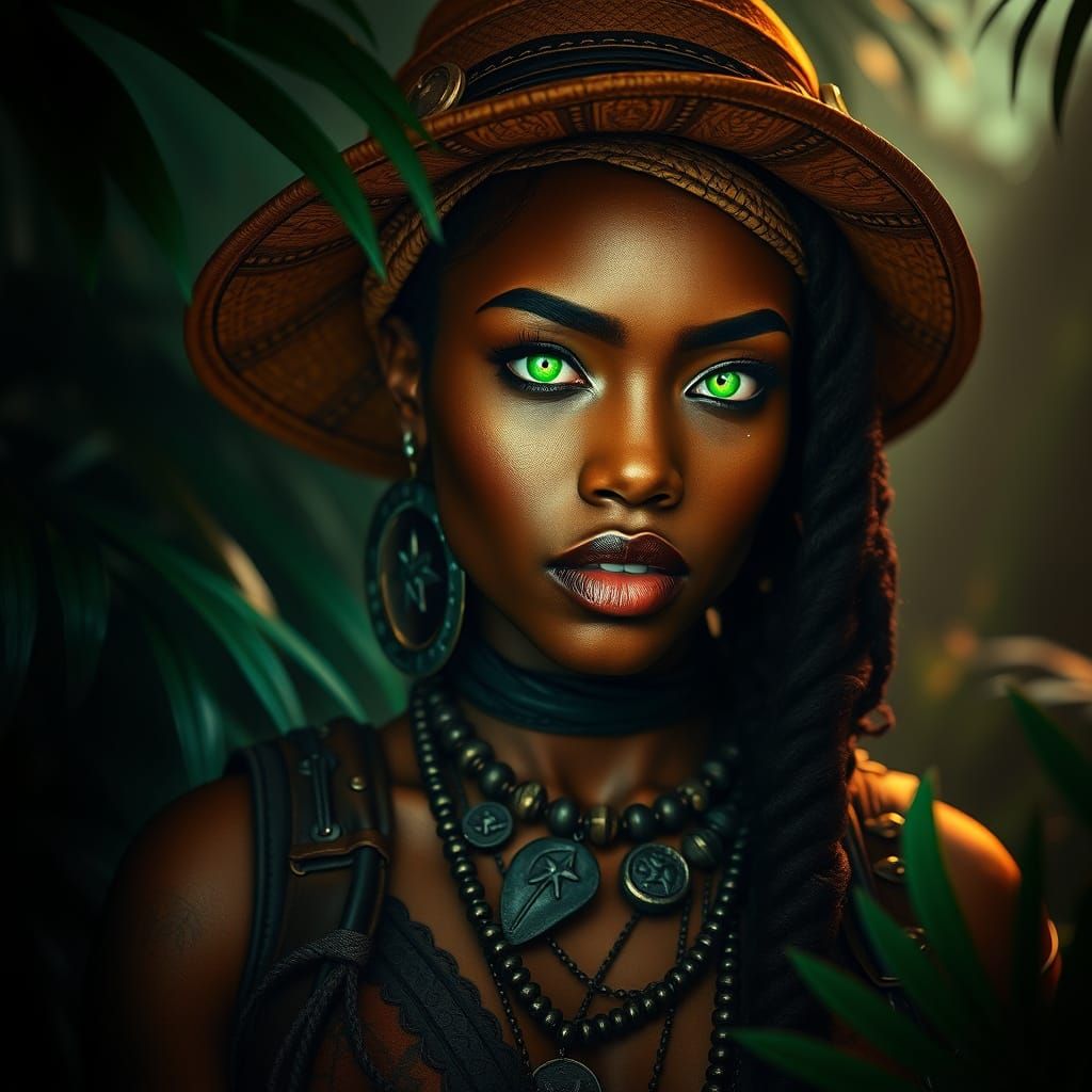 Surreal African Adventurer Woman in Voodoo Fantasy World